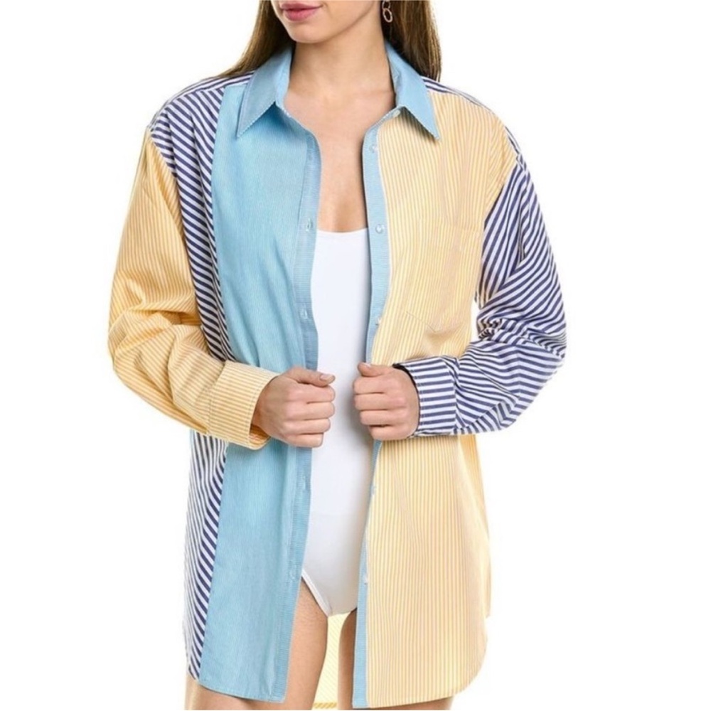 XS Solid & Striped The Oxford button down mixed stripe Tunic swim cover-up